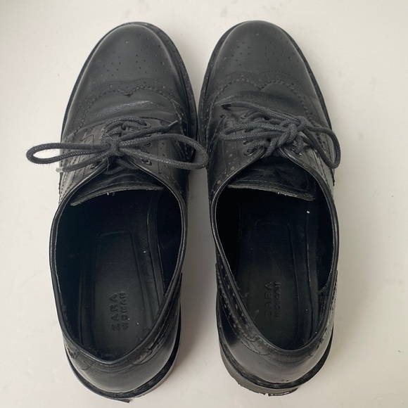 Zara Shoes Women US 6.5 EU 37 Black Brogue Oxford Chunky Lug Sole Platform - Picture 10 of 14